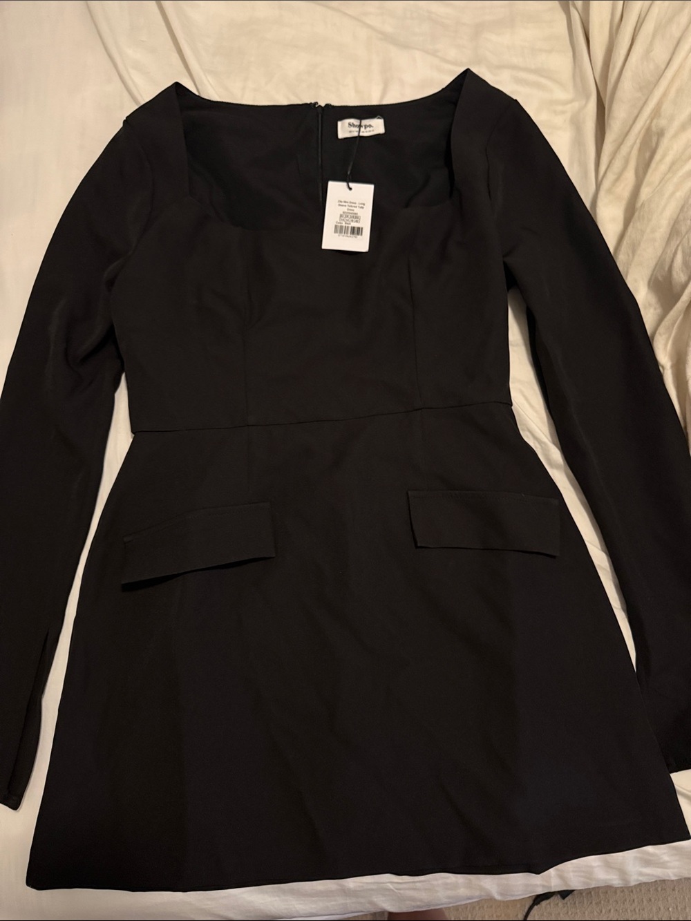 Showpo Black Long Sleeve Square Neck Mini Dress